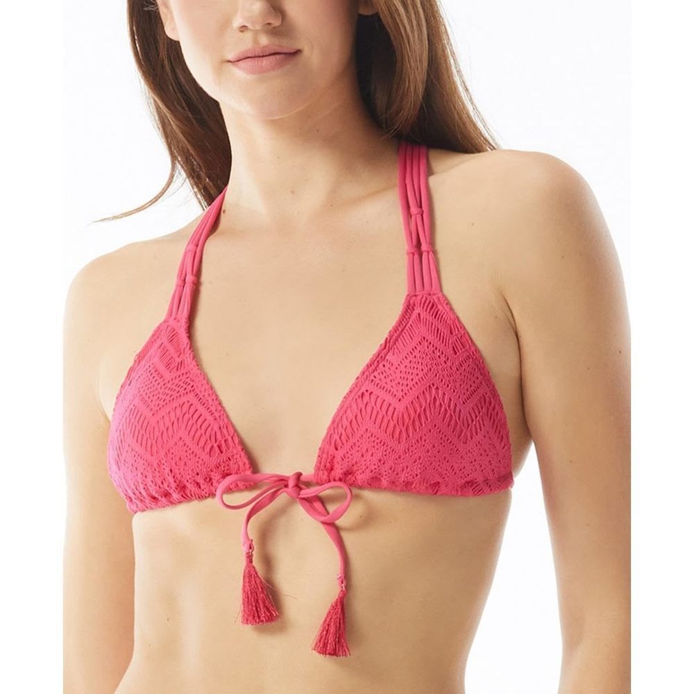 Vince Camuto Crochet Lace Tie Front Triangle Bra Top Dragon Fruit MD